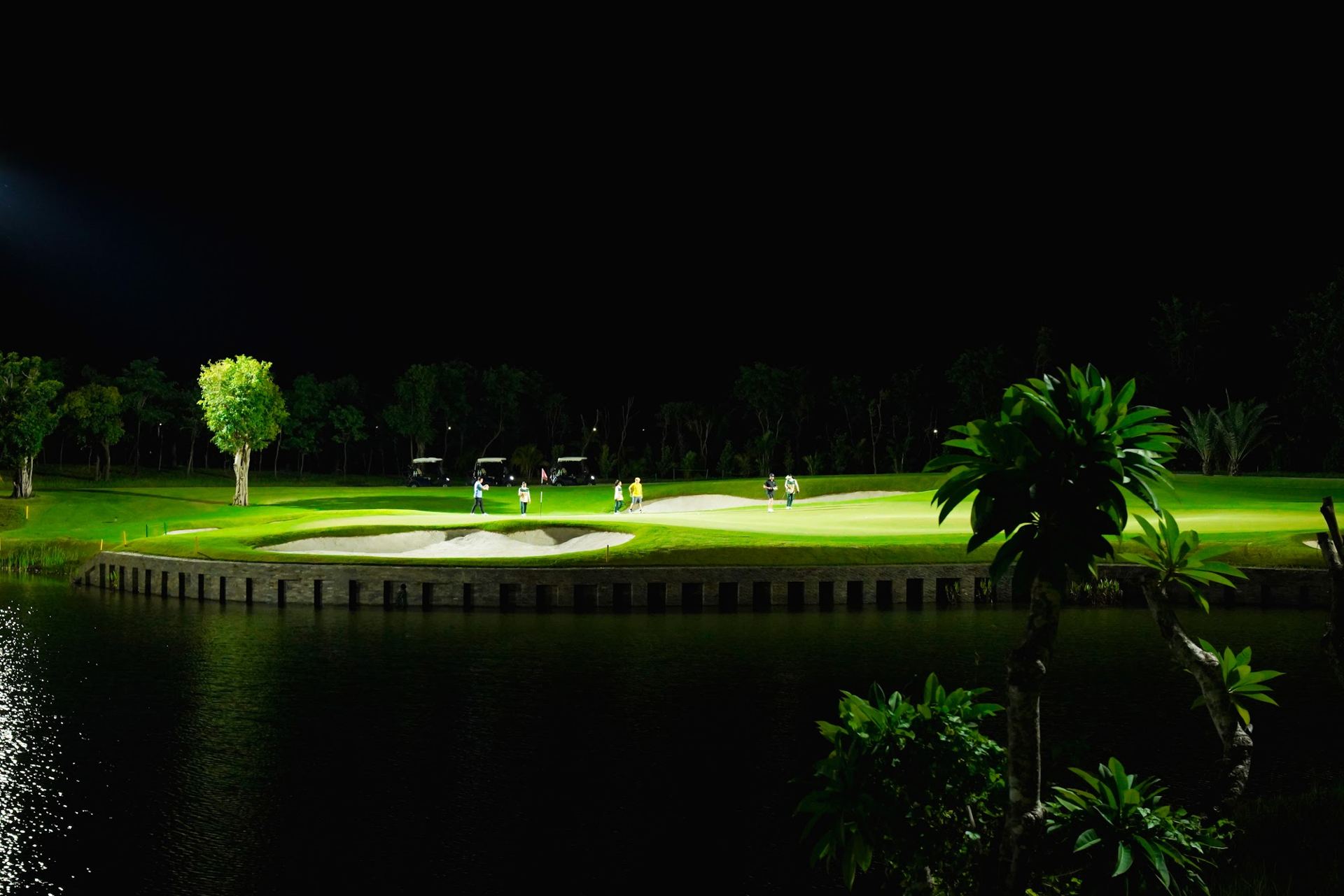 Island green glowing at night